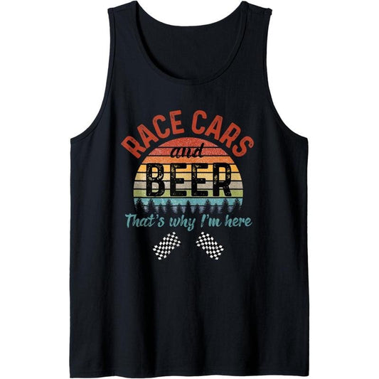 Retro Race Car Checkered Flag Fast Cars Beer Race Day Racing Tank Top