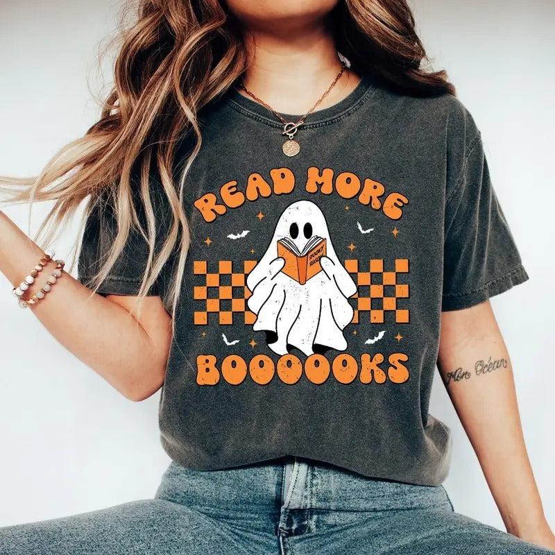 Retro Read More Books Spooky Teacher Shirt, Cute Spooky Teacher Shirt, Teacher Fall Shirt, Teacher Halloween Shirt Top Womenswear