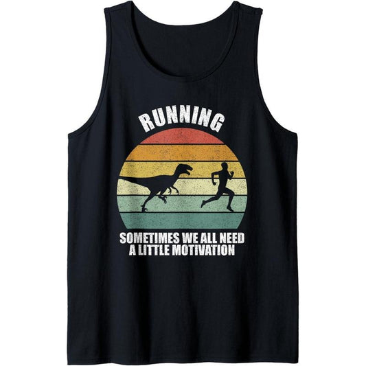 Retro Running T-Rex Shirt Funny Dinosaur Running Motivation Tank Top made in USA