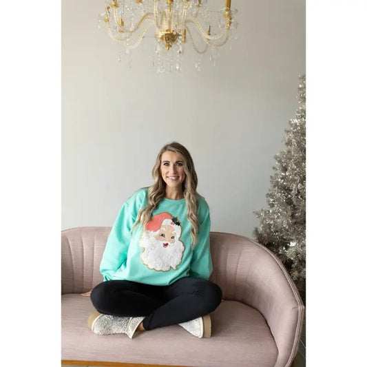 Retro Santa Chenille Patch Sweatshirt | Holiday Christmas Sweatshirt