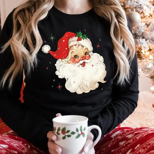Retro Santa Sweatshirt Vintage Santa Sweatshirt Christmas PJs Matching Family Pajamas Holiday Clothing Women Christmas Sweatshirt for Woman