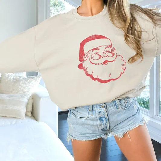 Retro Santa Sweatshirt, Vintage Santa Christmas Sweatshirt, Christmas PJs Matching Family Holiday Sweater, Womens Christmas Sweatshirts, Winter Holiday Shirt, Xmas Christmas Gift Shirt