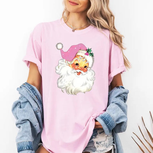 Retro Santa, Pink, Classic, Twinkle, Christmas, Winter, Xmas Tshirt, Christmas Comfort Colors Tshirt, Women's Graphic Tee, Xmas, Santa, Winter, Snow