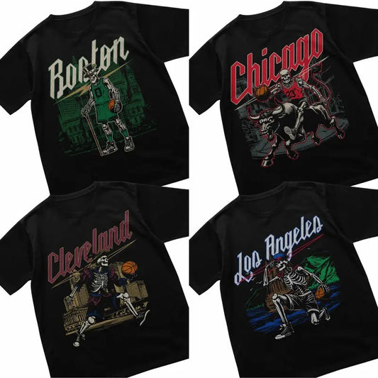 Retro Skeleton All Teams Basketball T-shirt, All Teams Basketball Black Soft Tee, Vintage Graphic Tees, Sport Graphic Shirts for Men, for Women