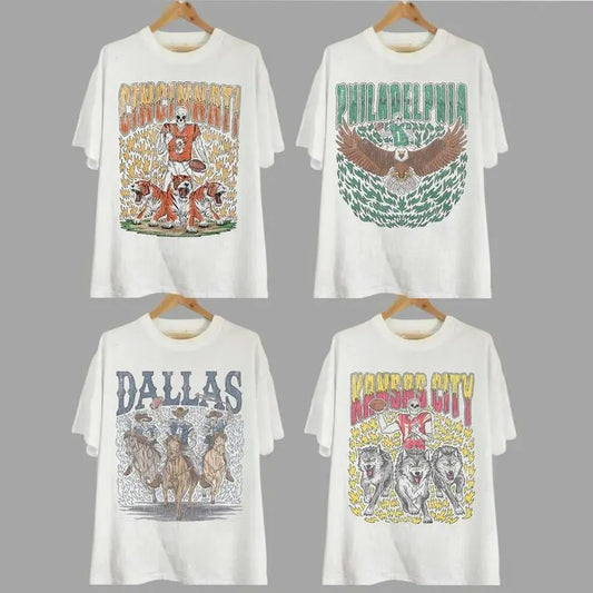 Retro Skeleton All Teams Football T-shirt, Gildan 5000 Unisex Crewneck Sport Classic T-Shirt, All Teams Football, White Menswear Soft Tee, Vintage Graphic Tees, Vintage Crewnecks, Sport Graphic Shirts for Men, for Women Top Underwear