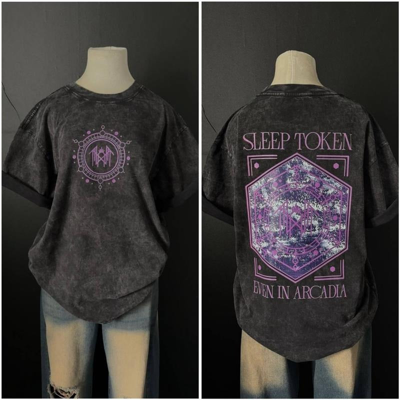 Retro Sleep Token Purple Emergence  Heavy Metal Shirt, Unisex Rock Band Washed Heavyweight Cotton T-shirt, Gothic Punk Emo Grunge Y2K Outfits 12XK2M