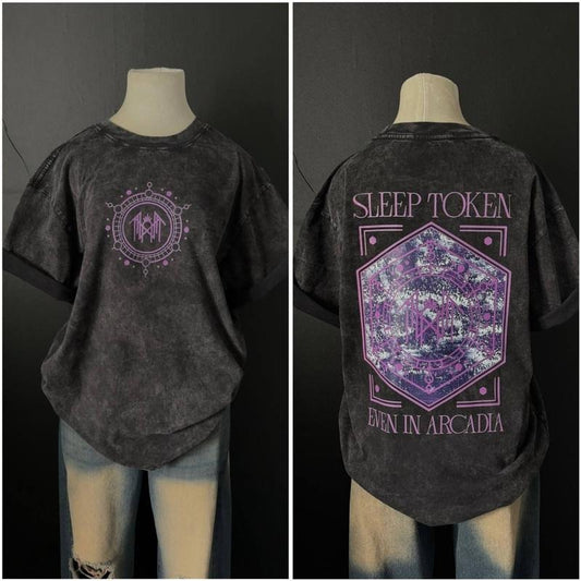 Retro Sleep Token Purple Emergence  Heavy Metal Shirt, Unisex Rock Band Washed Heavyweight Cotton T-shirt, Gothic Punk Emo Grunge Y2K Outfits 12XK2M