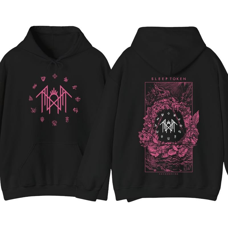 Retro Sleep Token Rose Rock Metal Hoodie, Unisex Oversize Rock Band Cotton Hooded, Gothic Punk Emo Grunge, Pullover Hoodie For Fans
