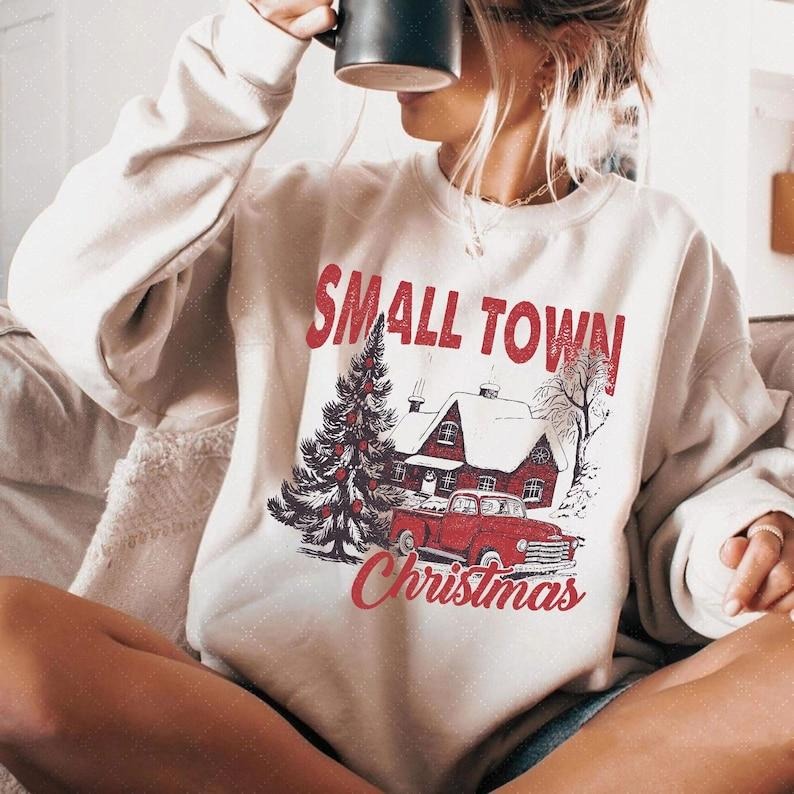 Retro Small Town Christmas Png, Christmas Tree Vintage Christmas Png Vintage Christmas Jumper, Christmas Coquette Shirt,...