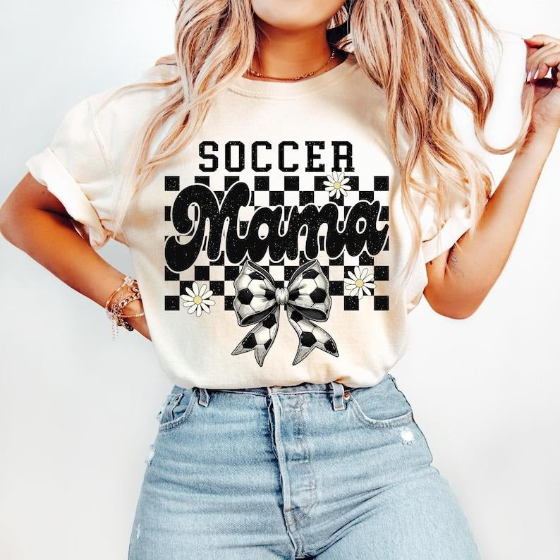 Retro Soccer Mama, Checkered Coquette, Game Day Tshirt