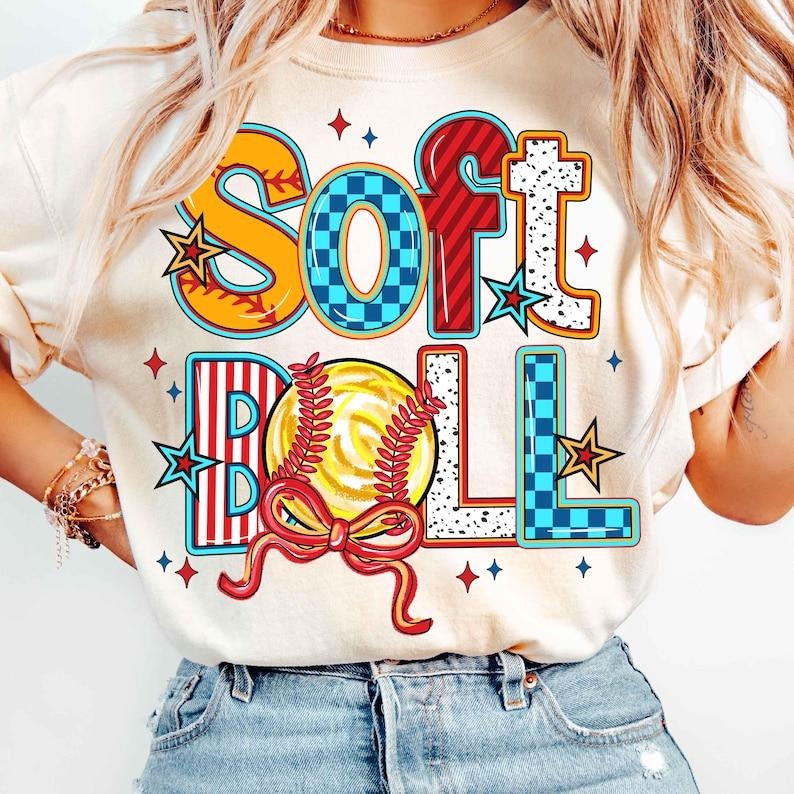 Retro Softball Coquette Brushstroke Softball Mama Game Day T-Shirt