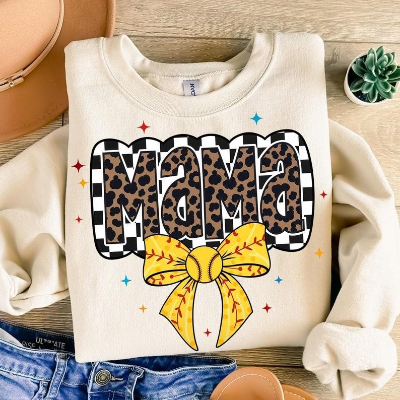 Retro Softball Mama Sweatshirt Softball Coquette Bow Game Day Softball Mom Checkered Softball T-Shirts, Hoodie