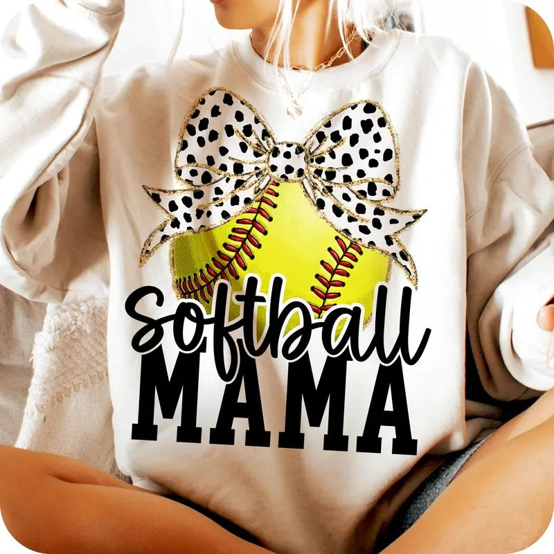 Retro Softball Mama Sweatshirt, Coquette Softball Mom Crewneck, Game Day Softball Bow Sweater, Trendy Softball Shirt, Unisex Sports Mom Sweatshirt