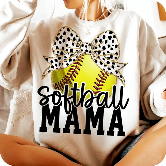 Retro Softball Mama Sweatshirt, Coquette Softball Mom Crewneck, Game Day Softball Bow Sweater, Trendy Softball Shirt, Unisex Sports Mom Sweatshirt