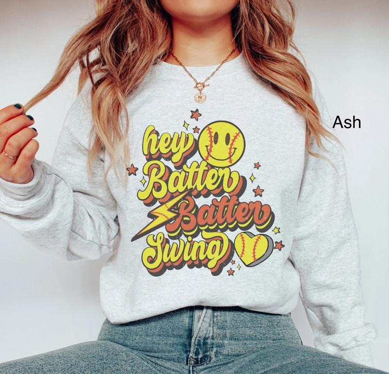 Retro Softball Sweatshirt, Hey Batter Swing Shirt, Softball Dad Shirt, Gifts For Softball Lovers, Long Sleeve Crewneck Shirt, Softball Gifts, Game Day Sweater, Gifts For Birthday Fit Unisex