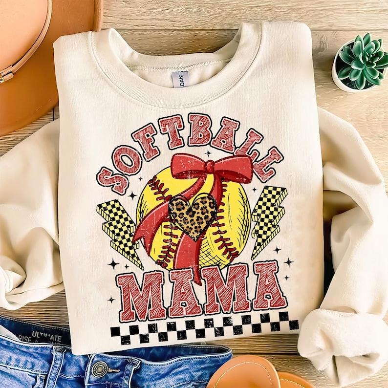 Retro Softball , At the Ballpark , Game Day  Mom , Softball Coquette Sweatshirt Crewneck Classic