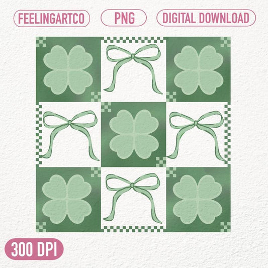 Retro St Patrick's Day Checkered Shamrock Coquette Clover Irish Lucky Bow Vintage St Patrick's Day Green Plaid T-Shirts,...
