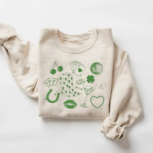 Retro St Patricks Day Cowgirl Sweatshirt, Y2k Green Martini 90s Style Shirt, St Pattys Tee, Lucky Shirt, St Paddys Drinking Shirt