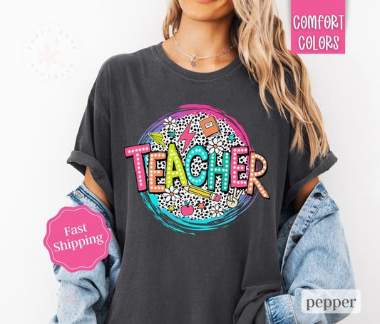 Retro Teacher Shirt Comfort Colors,  Gift for Teacher Appreciation Day, Teach Tee Hoodie, Sweatshirt | WearSparks.com