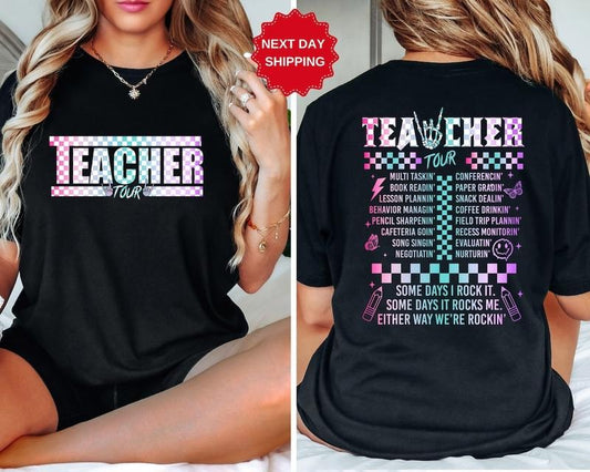 Retro Teacher Tour Front and Back Print Shirt, Back To School Shirt