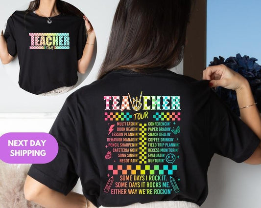 Retro Teacher Tour Front and Back Print Shirt, Gift for Teacher, Teacher Tour Shirt, End of Year Shirt, Teacher Gift, Back To School Shirt  T-shirt, sweater and Hoodie