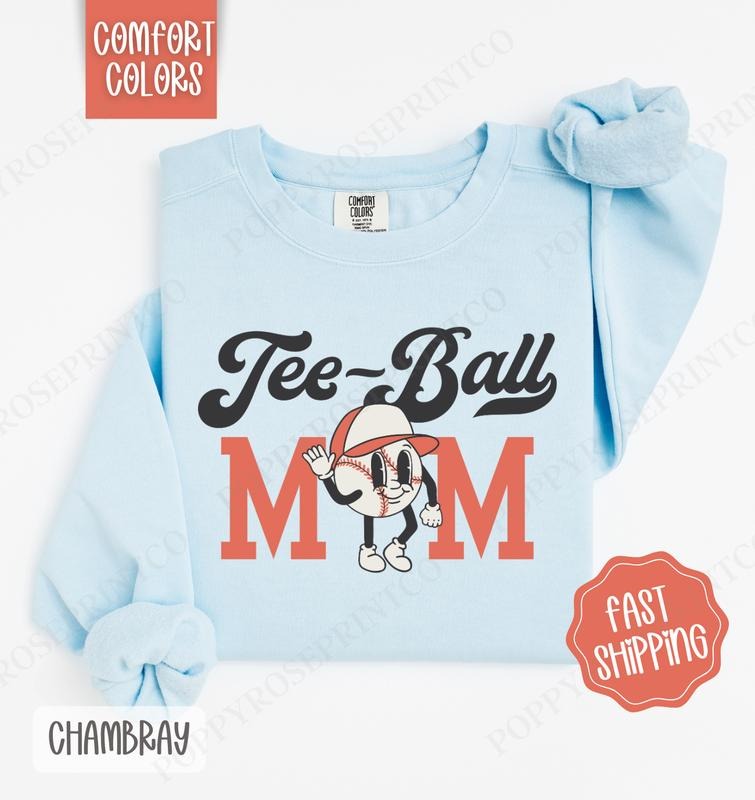 Retro Tee-Ball Comfort Colors Sweatshirt, Tee-Ball Mom Women's Crewneck, Cute Tee-Ball Women's Sweater Hoodie