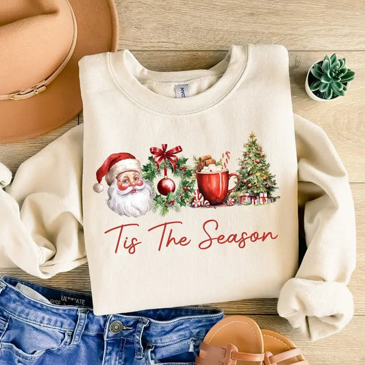 Retro Tis The Season Christmas Sweatshirt, Santa Claus Sweatshirt, Christmas Tree Sweater, Christmas Coffee Shirt, Merry Christmas, Christmas Vibes Shirt, Winter Holiday Shirt, Xmas Christmas Gift Shirt