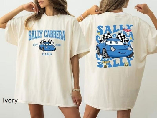 Retro Two Side McQ ueen Cars Shirt, Cars Movie T-Shirt, Sally Carrera Shirt, Piston Cup Champion Shirt, Sally Carrera Number Shirt