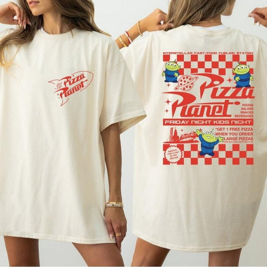 Retro Two Side Toy Shirt, Toy Shirt, Pizza Planet Shirt, Pizza Restaurant, Toy Lovers Movie Characters Shirt Casual Crewneck