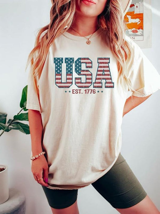 Retro USA Est 1776 Shirt, America 4th of July T-Shirt, USA Flag Tee, Stars and Stripes Tee, American Women TShirt