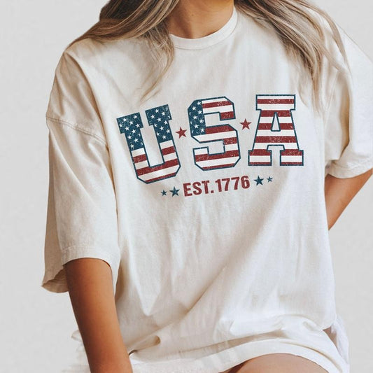 Retro USA Est 1776 Shirt, America T-Shirt, Retro USA T-shirt, 4th of July, 4th of July T-Shirt, Shirt For Women, Gift For Independence Day, Freedom Shirt, Patriotic Shirt, America Flag Tee,Star American Tee, Women Tops