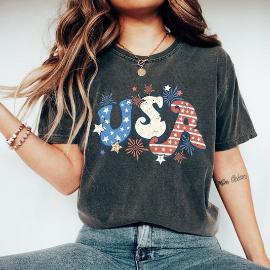 Retro USA Tshirt, 4th of July tee, Retro funny fourth T-shirt, Womens 4th of July Shirt, America Patriotic TShirt, Independence, Oversized Tee