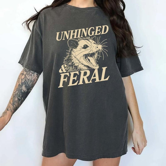 Retro Unhinged And Feral Comfort Colors Shirt, Funny Opossum Feral Meme Unhinged Tees, Feral Af Women Tee, Funny Unhinged...