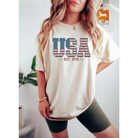 Retro Usa Est 1776 Shirt America 4th Of July T-shirt Usa Flag Shirt Stars And Stripes Tee American Women Shirt  sweater and hoodie