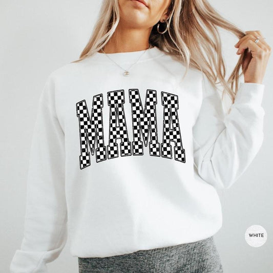 Retro Vintage Checkered Mama Sweatshirt, Checkered Mama T Shirt, Mother's Day Gift Shirt, New Mom Gift, Mommy Mom Mama Shirt Sweatshirt