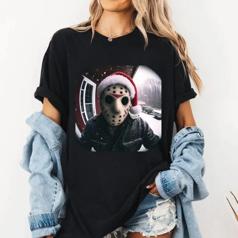 Retro Vintage Jason Halloween Graphic T-shirt,Friday The 13th Shirt Christmas Heart Hands