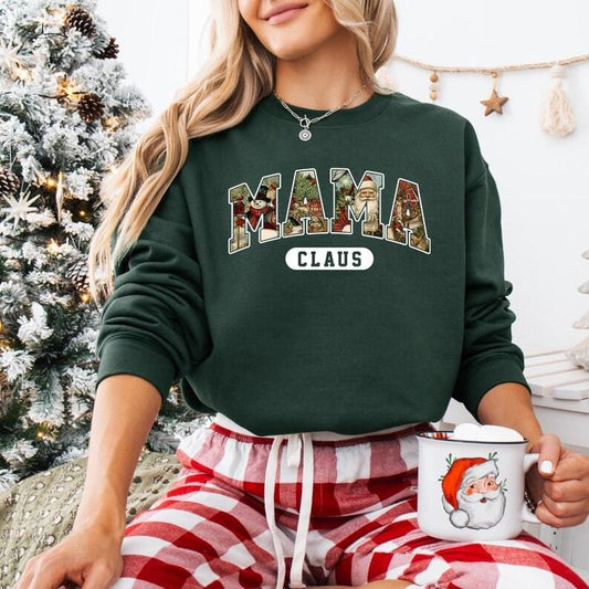 Retro Vintage Mama Claus Sweatshirt, Christmas Mom Shirt, Christmas Mama T-shirt, Family Christmas Sweater, Merry Christmas, Gift For Mom