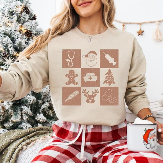 Retro Vintage Nurse Christmas Sweatshirt, Checkered Nurse Life T-shirt, Very Merry Nurse Shirt, ICU ER Rn Nurse Tee, Xmas Nurse Gifts