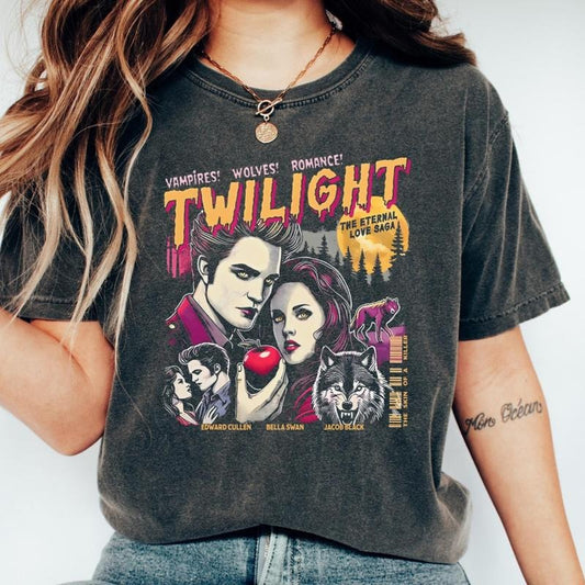 Retro Vintage Twilight Shirt, Twilight Fans Homage T-shirt, Gift For Book Lover Twilight Saga Comic Retro, Vampires Wolves Romance shirt Cotton Fabric