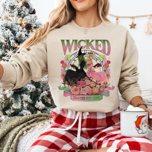 Retro Vintage Wicked Change For Good Sweatshirt, Defy Gravity T-shirt, Broomstick Magic Wand Shirt, Pink And Green Hoodie, Wicked Shirt