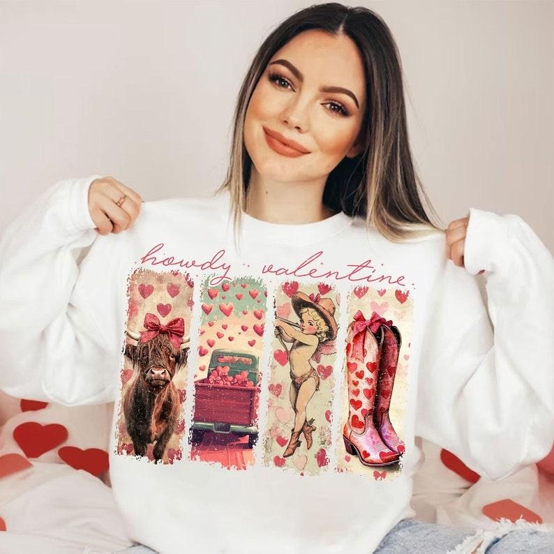 Retro Western Valentines Sweatshirt, Valentines Day Sweatshirt, Cupid, Valentines Coquette , Valentine Heart Sweatshirt,...