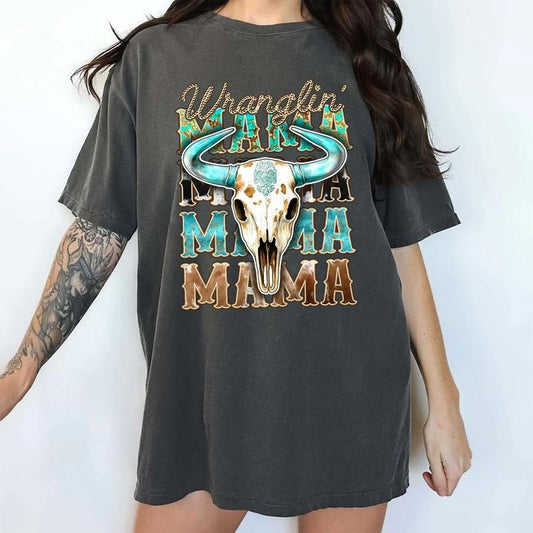 Retro Wrangling Mama Comfort Colors Shirt, Cool Country Mama T-shirt, Mom Life Graphic Tee, Vintage Western Mama Clothing, Gift For Mom, Womenswear