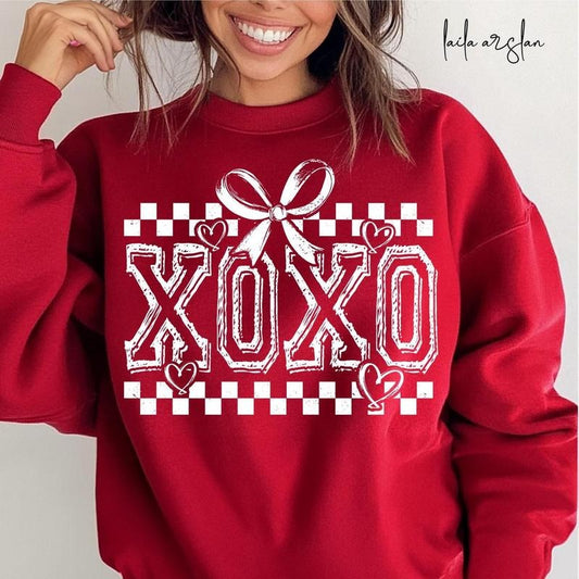 Retro XOXO Checkered Coquette Valentines Varsity Trendy VDay Cute Retro Valentines Day shirt Png Coquette Bow Valentines Dtf