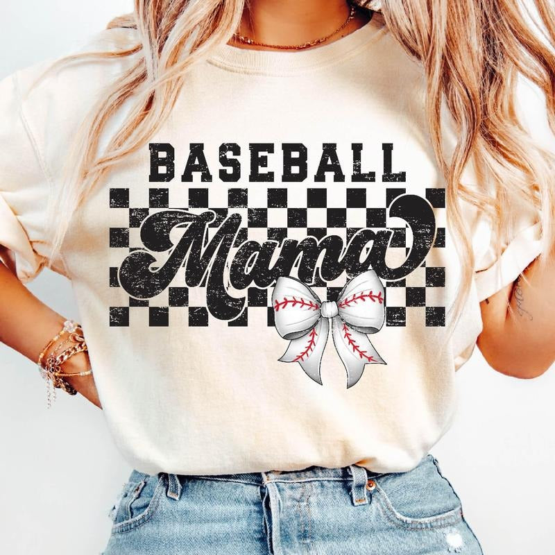 Retro baseball mama checkered T-Shirt, Baseball Mama T-Shirt, Retro Checkered Baseball T-Shirt, Sport Mom T-Shirt, Game Day T-Shirt