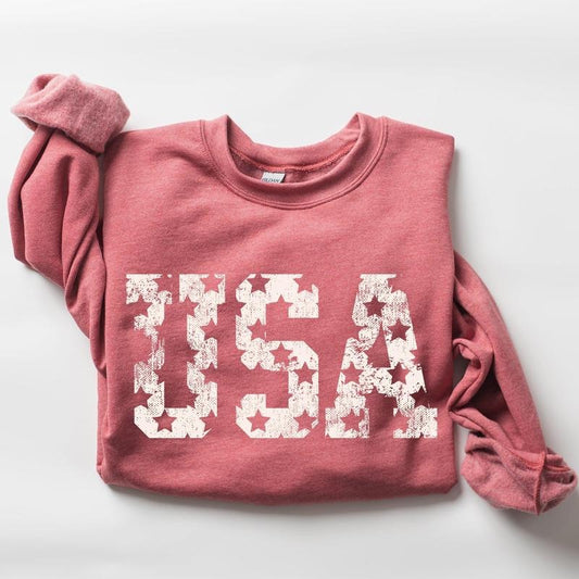 Retro, USA Stars, Patriotic, America, 4th of July Sweatshirt, Crew Neck, Women's, Crewneck T-Shirts, Hoodie | WearSparks.com