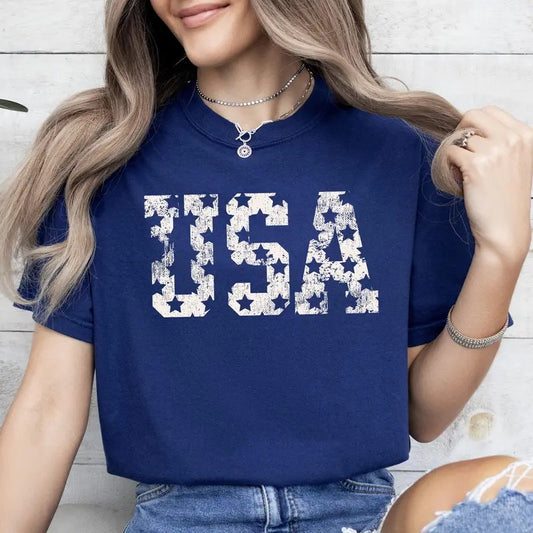 Retro, USA Stars, Patriotic, America, 4th of July Tshirt, Women's Comfort Colors Tee