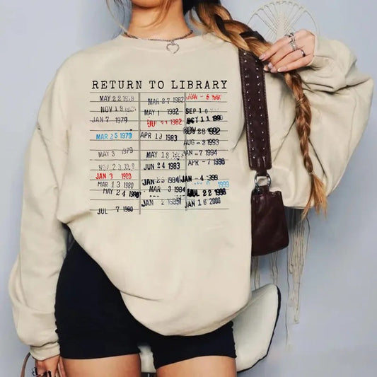 Return To Library Sweatshirt, Vintage Library Card Book Due Date Sweatshirt, Bookish Gift For Her Him, Reader Librarian...