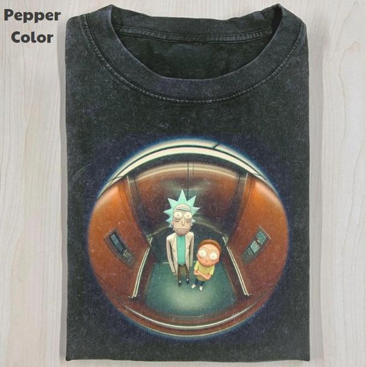 Rick And Morty Vintage Graphic Tee, Rick Morty In The Elevator T-Shirt, TV Series Tee, Unisex Meme Cringe Funny Shirt, Menswear Womenswear Streetwear Cotton Comfort