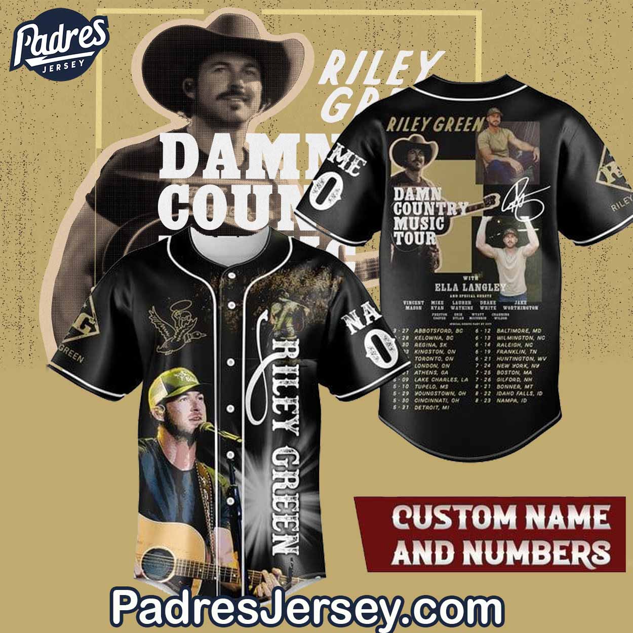 Riley Green Damn Country Music Tour Baseball Jersey Outfit - Padres Jersey Oasis: Elevate Your Baseball Style Game