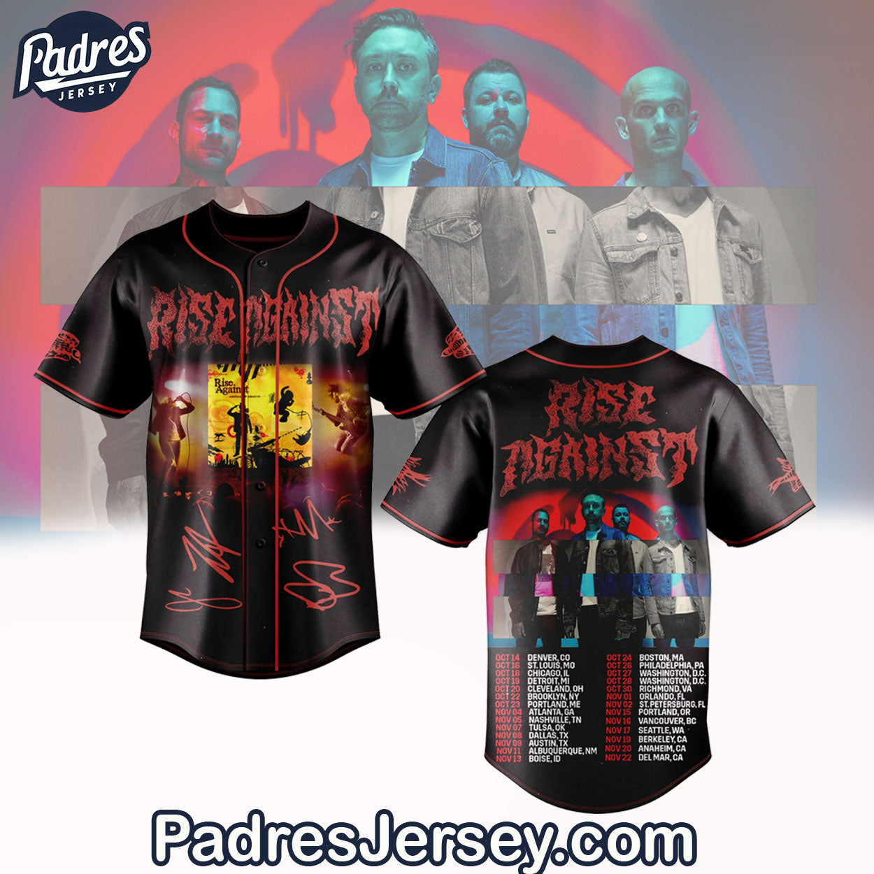 Rise Against Baseball Jersey Outfit - Music Merch - Padres Jersey Oasis: Elevate Your Baseball Style Game... (Image 1)